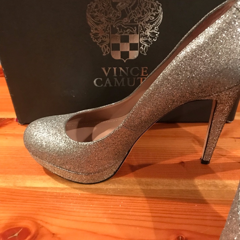 Vince Camuto Silver Glitter Platform Heels